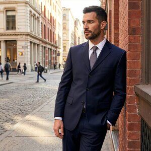 New 2026 Mens 2pc Solid Dark Navy Suit Set, Modern Fit